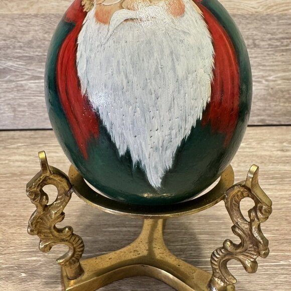 Santa Claus Sweet Face Gourd Hand Painted Christmas Folk Art Decor Signed Brass - Picture 4 of 14